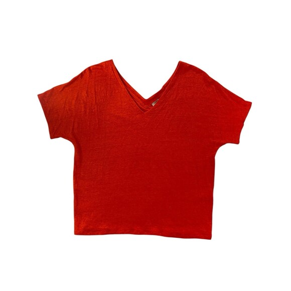 CHICOS 100% Linen Tee Shirt V Neck Short Sleeve Top Orange Size 2 Large T Shirt - Picture 2 of 10